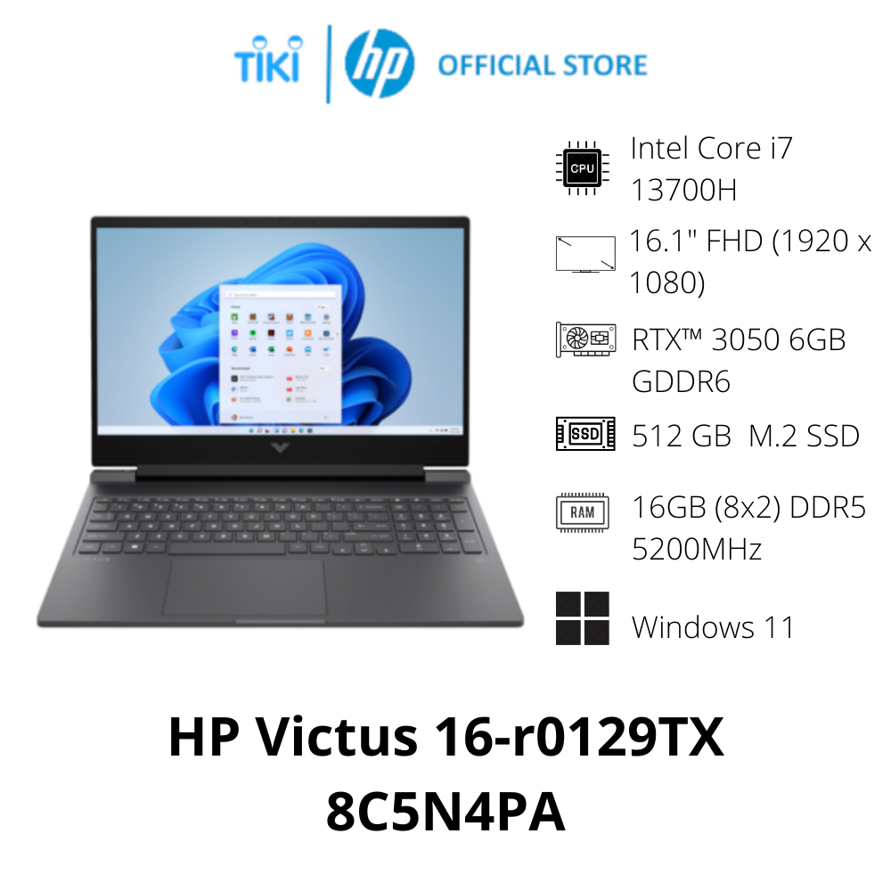 Laptop Gaming HP Victus 16-r0129TX 8C5N4PA (i7-13700H | 16GB | 512GB | GeForce RTX™ 3050 6GB | 16.1' FHD 144Hz | Win 11) - Hàng Chính Hãng