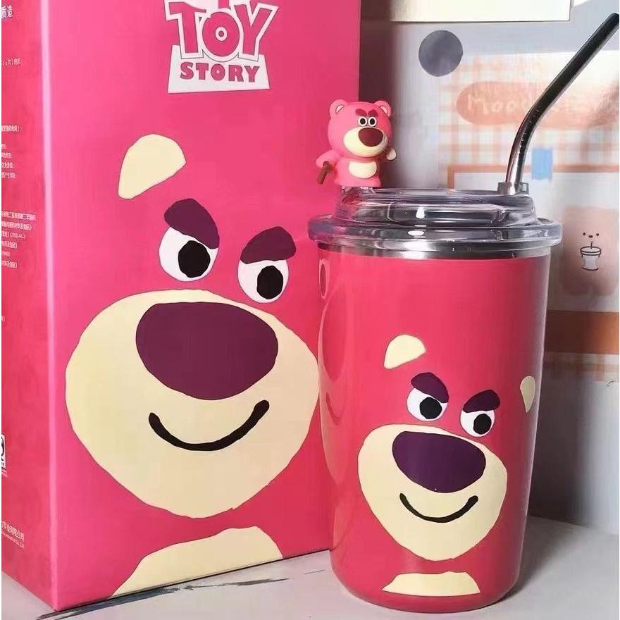 Cốc Giữ Nhiệt Hình Gấu Dâu,Bình Giữ Nhiệt Gấu Dâu Lotso inox 304 Cao Cấp Không Gỉ, Tặng Ống Hút Tiện Lợi