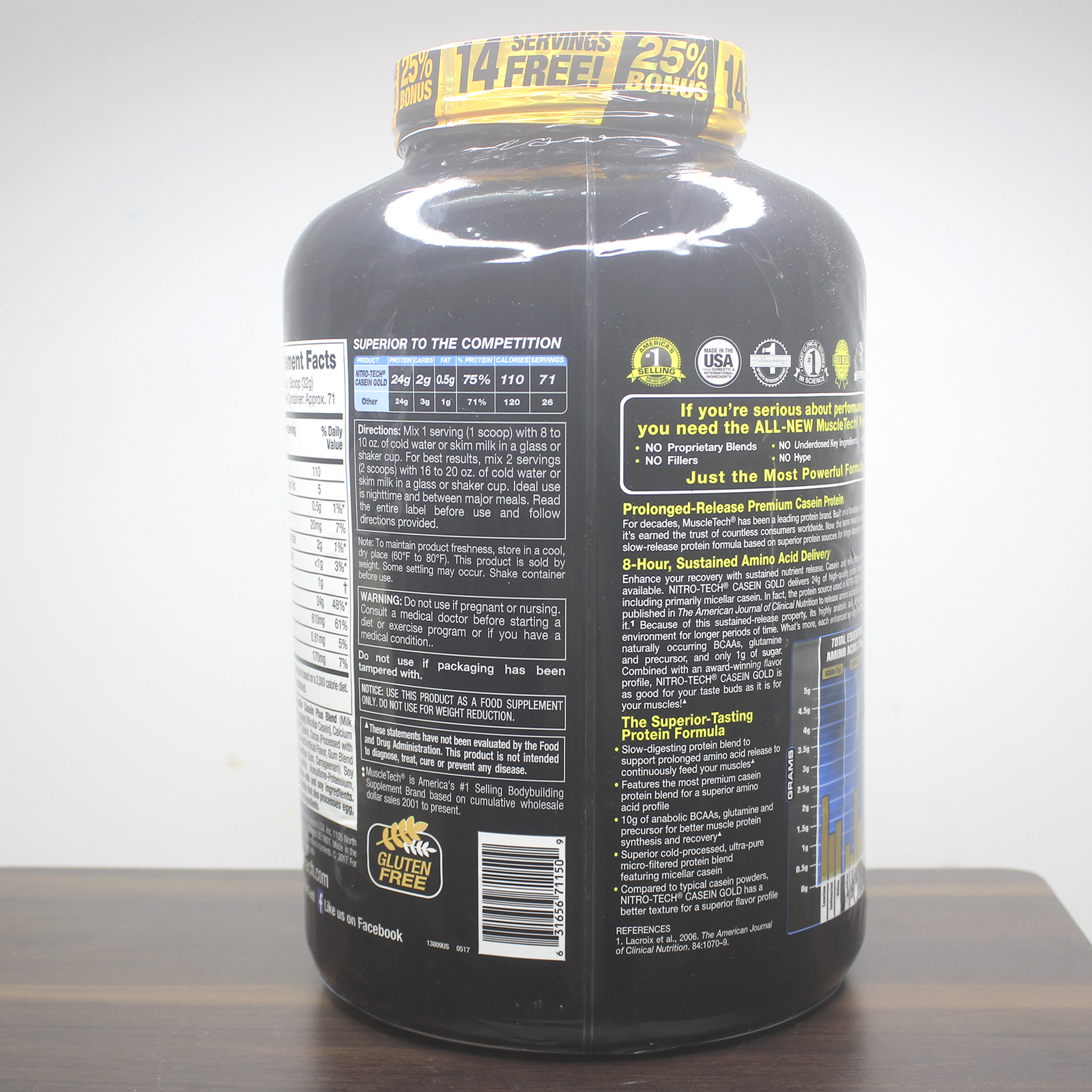 Combo Sữa tăng cơ NitroTech Casein Gold của MuscleTech hộp 71 lần dùng hỗ trợ duy trì protein cho cơ suốt 8 tiếng &amp; Bình lắc 600ml (Mẫu ngẫu nhiên)