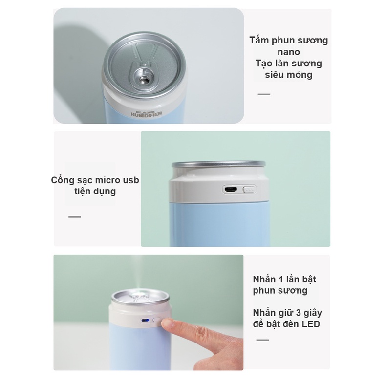 Máy phun sương Mini làm mát tạo độ ẩm FLame - Máy xông tinh dầu có Đèn LED đổi mầu dùng trong Ô tô và văn phòng