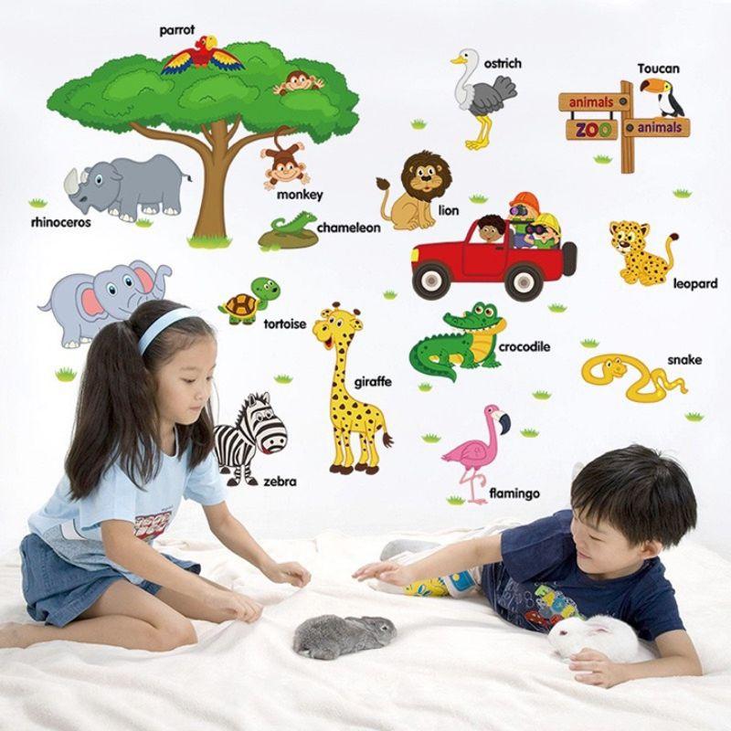 Decal dán tường thú tiếng anh cho bé
