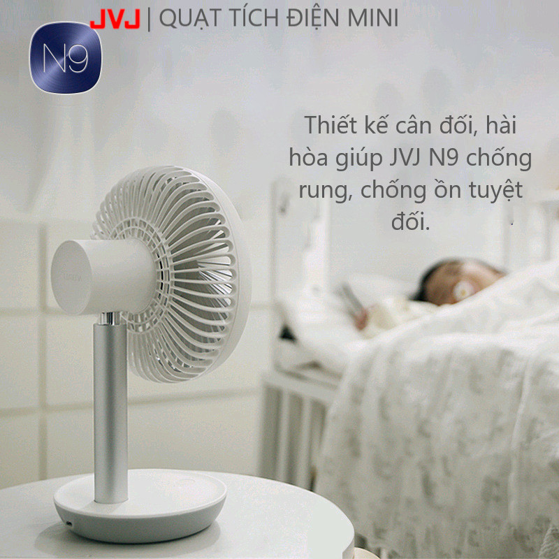 Quạt mát mini tích điện JVJ N9-FAN STAND để bàn 4 chế độ, tiếng êm - Hàng Chính Hãng