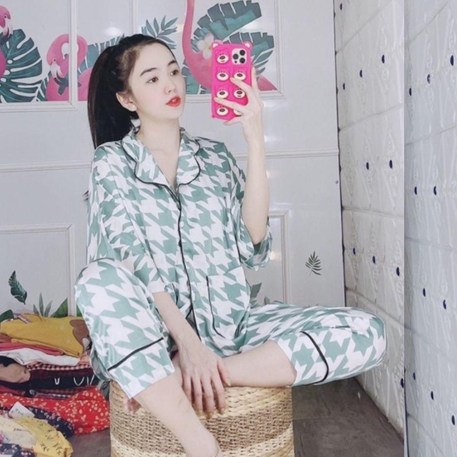 Đồ bộ nữ pijama lụa satin ngủ mặc nhà tay ngắn cánh dơi bigsize quần dài quần đùi dễ thương mango cao cấp ESHOP PM01