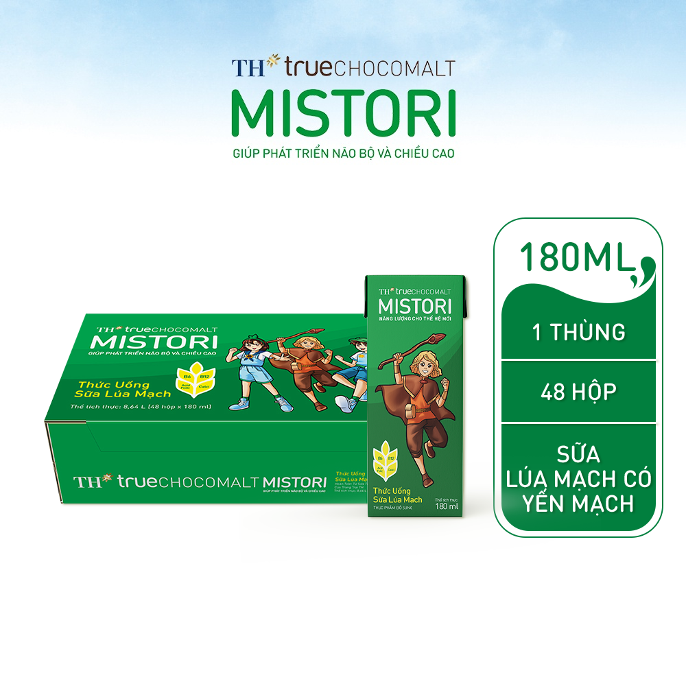 Thùng 48 hộp thức uống Sữa Lúa mạch Có Yến mạch TH true CHOCOMALT MISTORI 180 ml (180 ml x 48)