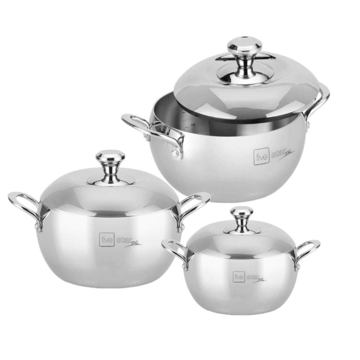 Bộ 3 nồi Inox 304 đúc liền 3 lớp hình táo Fivestar Plus FPB3006 size 18/20/24cm - Hàng chính hãng