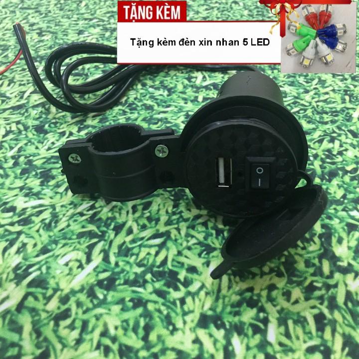 Bộ sạc pin điện thoại gắn trên xe máy, ô tô siêu tiện lợi A222-TK36 - Tặng kèm đèn xi nhan 5 Led