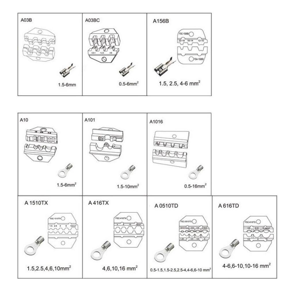 2pcs Interchangeable Die Set for Non-insulated/Insulated Terminals 0.5-6mm²