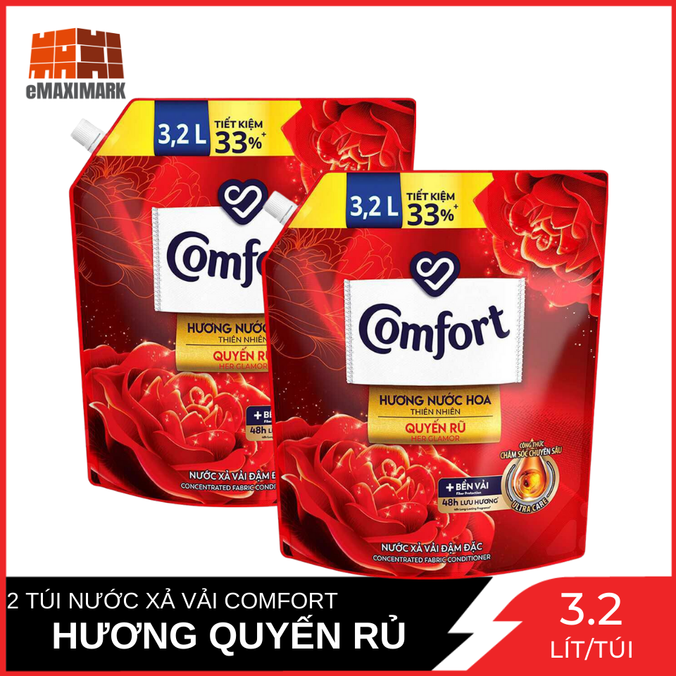 Combo 2 Túi Nước Xả Vải Comfort Hương Nước Hoa Quyến Rủ (Đỏ) Túi 3.2L x2