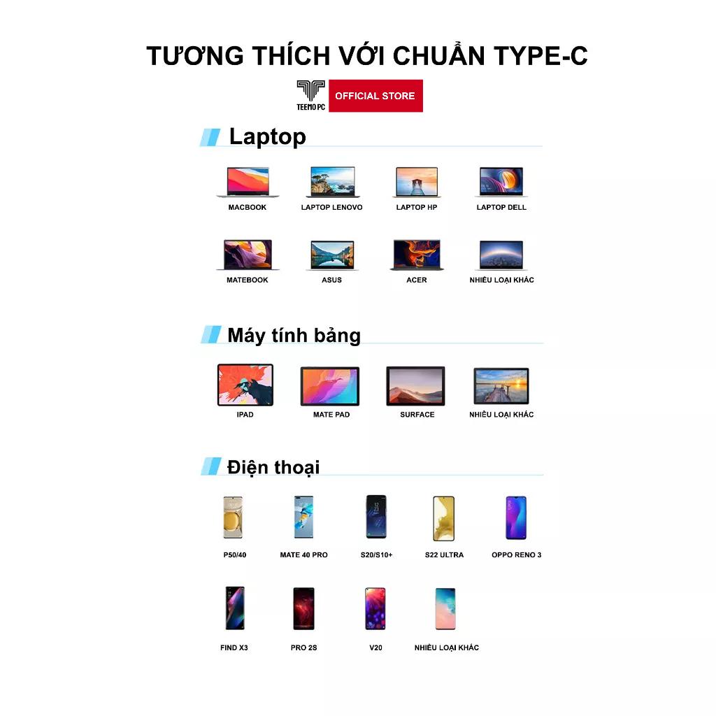 HUB Type C Chia 11 in 1 to HDMI VGA SD/TF  Audio USB RJ45 Cổng Dùng Cho Laptop MacBook Surface, Các Loại Điện Thoại Tablet Dùng Cổng USB - C TEEMO PC Hàng Chính Hãng