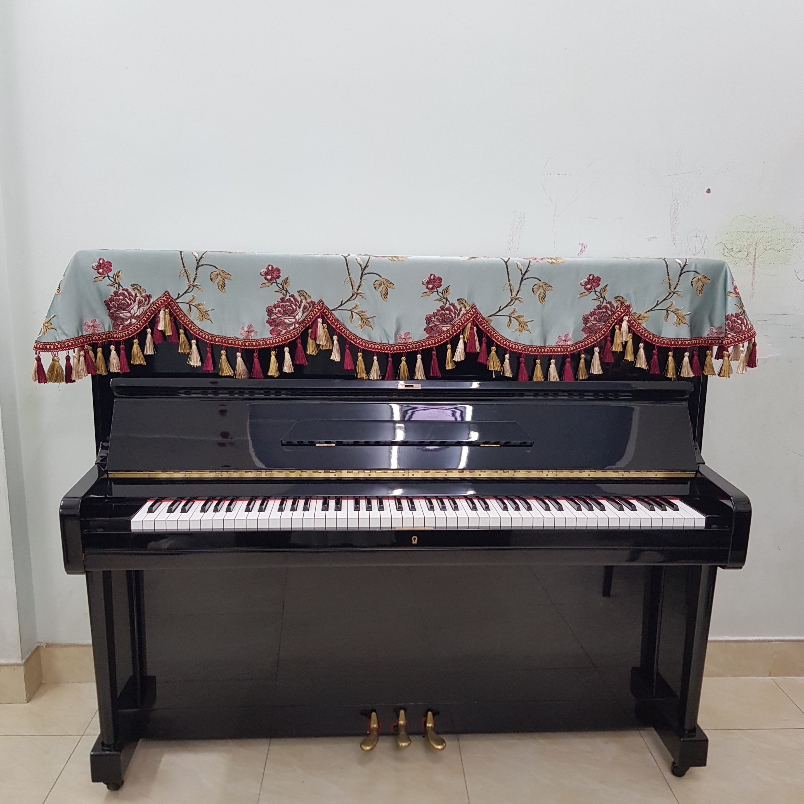 Khăn phủ đàn Piano Hoa Hải Đường cao cấp