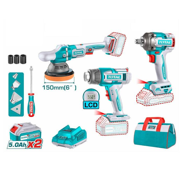 BỘ COMBO MÁY THỔI NHIỆT TBLI2003 &amp; MÁY ĐÁNH BÓNG TAPLI2015 &amp; MÁY SIẾT BULOONG TIWLI20401 KHÔNG CHỔI THAN DÙNG PIN 20V TOTAL TOSLI240863 - HÀNG CHÍNH HÃNG