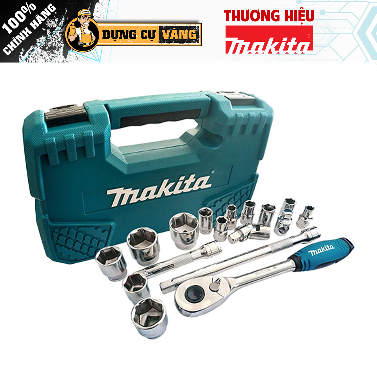 Bộ cần siết tự động &amp; đầu tuýp 3/8” 23 chi tiết Makita B-65573