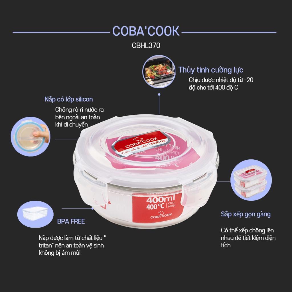 Bộ 2 hộp thủy tinh chịu nhiệt COBACOOK đựng thực phẩm hình tròn dung tích 950ml- CCR92