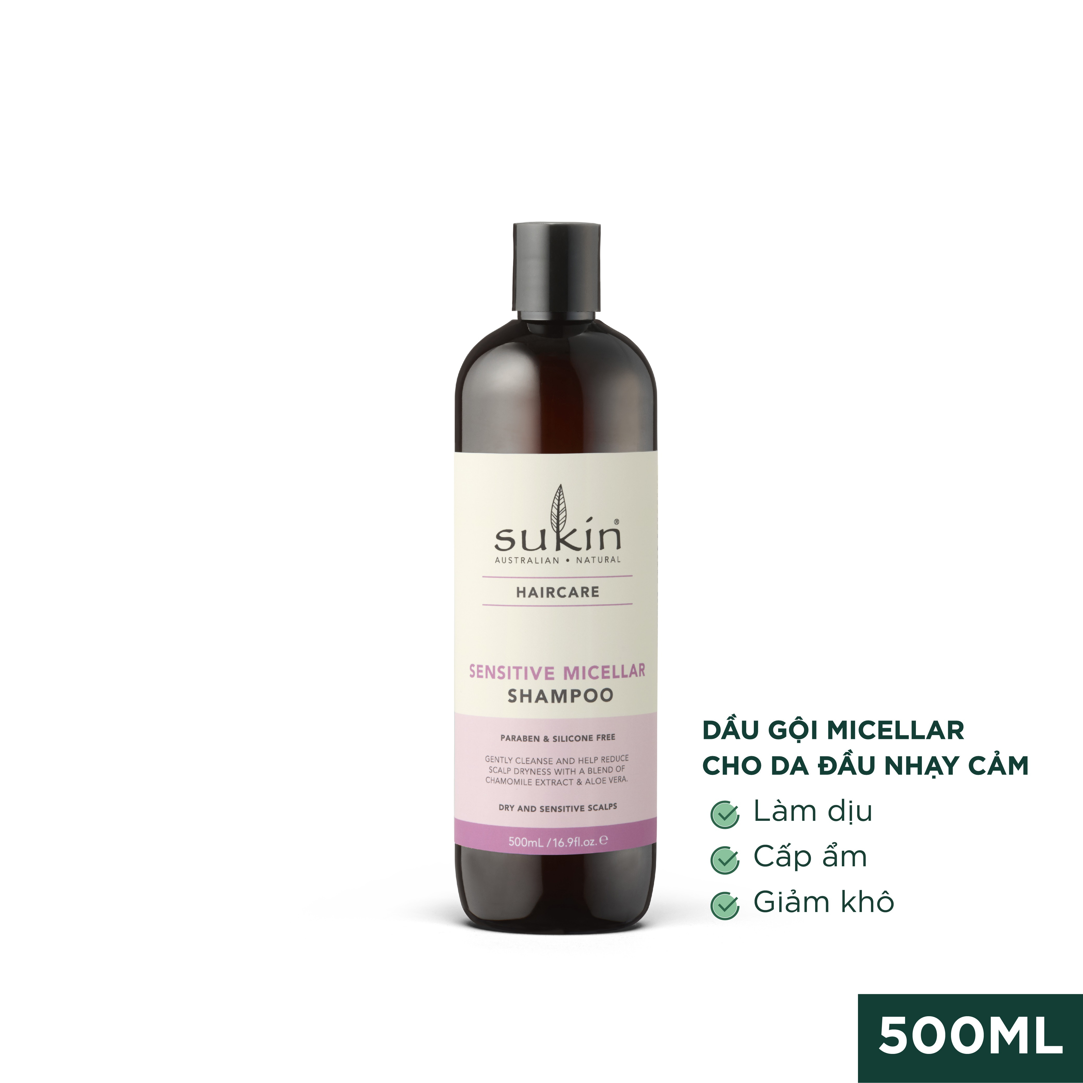 Dầu Gội Micellar Cho Da Đầu Nhạy Cảm Sukin Sensitive Micellar Shampoo 500ml