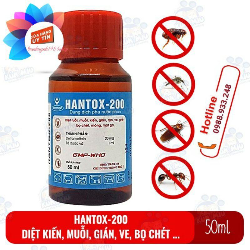 Hantox-200 lọ 50ml chuyên gia diệt tận gốc ruồi, muỗi, ve Chó, bọ chét Chó mèo, mạt gà