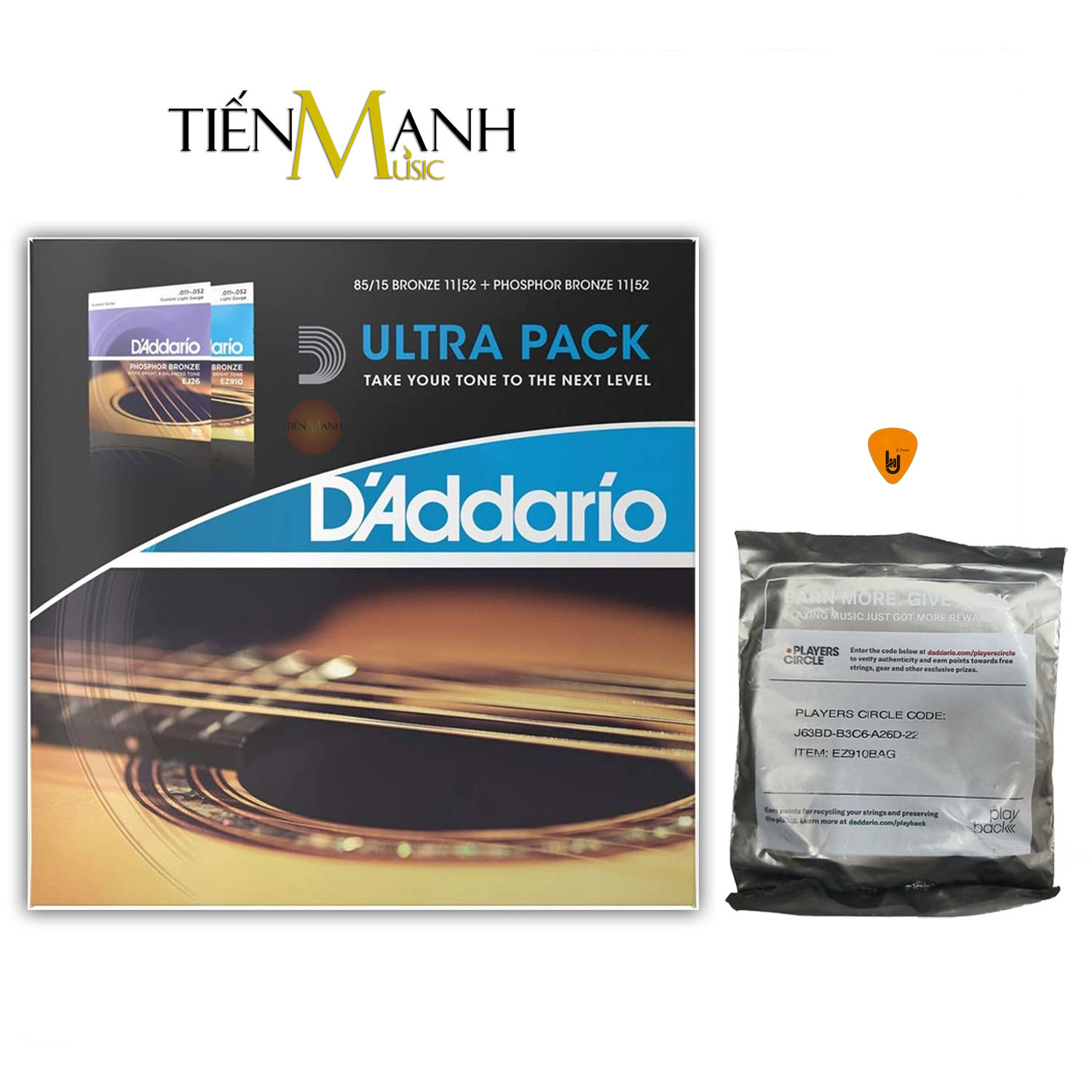 [Xả Hàng] Pack 2 Bộ D'Addario EJ26, EZ910 Dây Guitar Acoustic Phosphor Bronze, 85/15 Bronze - Cỡ 11 DAddario Hàng Chính Hãng - Kèm Móng Gẩy DreamMaker