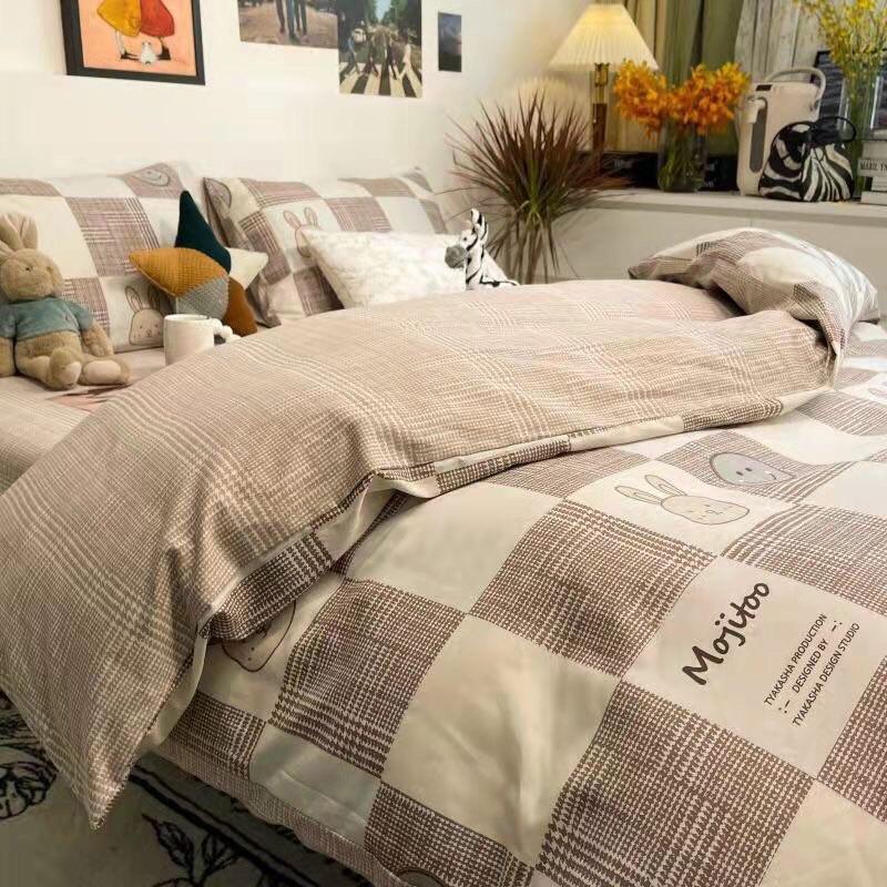 Set Chăn Ga Gối Cotton Organic 100%cotton Hàng Nhập Khẩu Cao Cấp 4 Món Thỏ Nâu