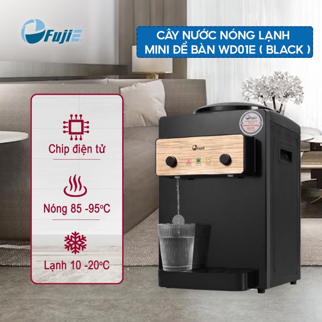 Cây nước uống nóng lạnh mini để bàn FUJIE WD01E nhập khẩu tự ngắt tiết kiệm điện - Hàng chính hãng