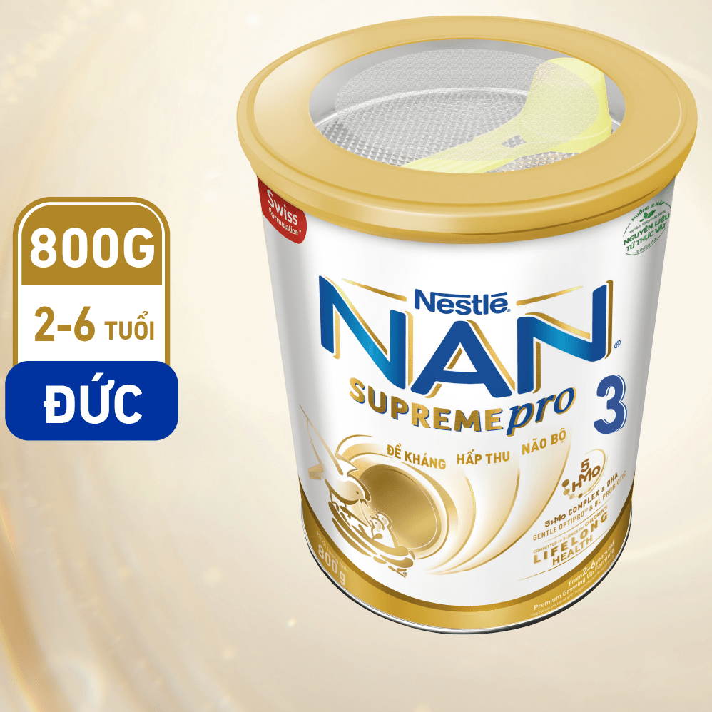 Bộ 2 Lon Sữa Bột Nestlé NAN SupremePro 3 với 5HMO giúp tăng đề kháng, đạm Gentle Optipro giúp dễ hấp thu &amp; ngừa nguy cơ dị ứng (chàm sữa) - SP nhập khẩu từ Đức (Dành cho trẻ từ 2-6 tuổi) -Tặng Gối ôm trái thơm