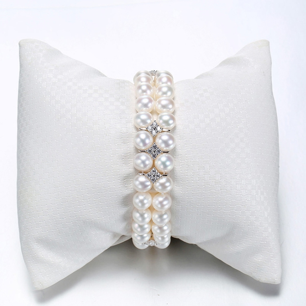 Vòng Tay Ngọc Trai Nước Ngọt Thiên Nhiên Cao Cấp - Chuỗi Đôi Tròn Mix - Trang Sức Cô Tấm - CZ PEARL - Trắng - CTJ2709