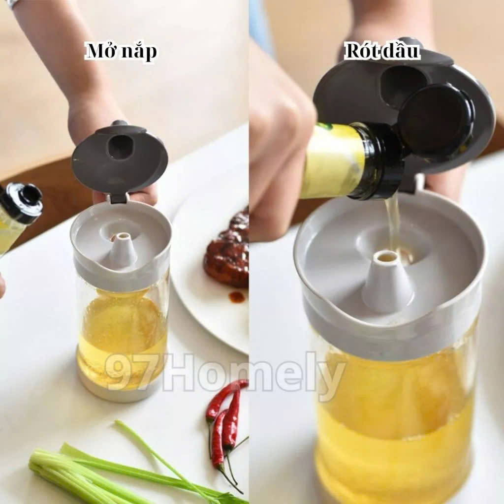 Bình Thủy Tinh Rót Dầu Ăn/Nước Mắm Có Vòi &amp; Phễu Tích Hợp – Dung Tích 500ml – Chai Đựng Gia Vị Thông Minh, Chịu Nhiệt, Có Vạch Chia- HÀNG CHÍNH HÃNG MINIIN