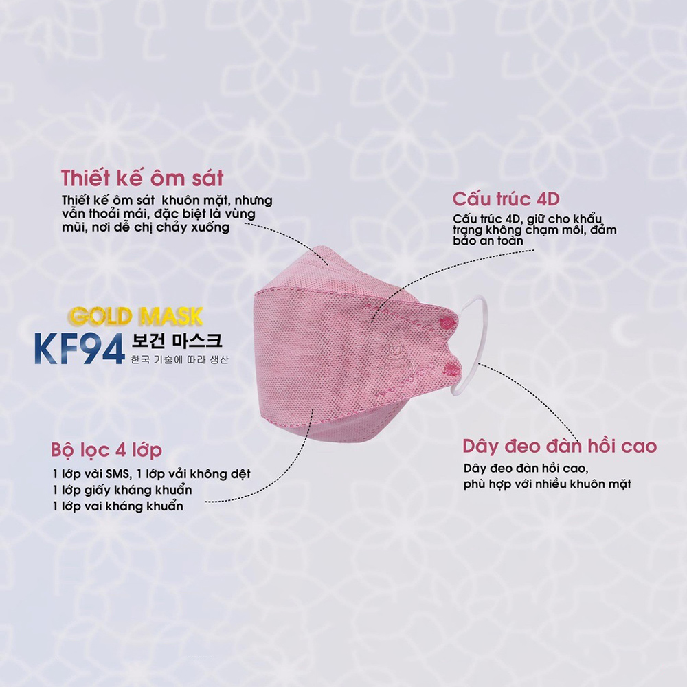 Set 10 khẩu trang KF94 Gold Mask tiêu chuẩn Hàn Quốc kháng khuẩn chống bụi mịn cao cấp