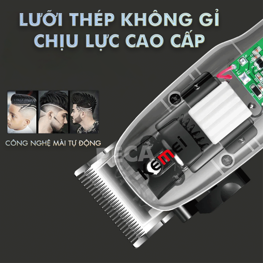 Tông đơ cắt tóc chuyên nghiệp Kemei KM-NG108 màn hình LCD hiển thị phiên bản thấy mạch công suất mạnh dùng sạc USB pin trâu sạc nhanh, kèm 6 cữ lược căn độ dài và phụ kiện đầy đủ - Hàng chính hãng