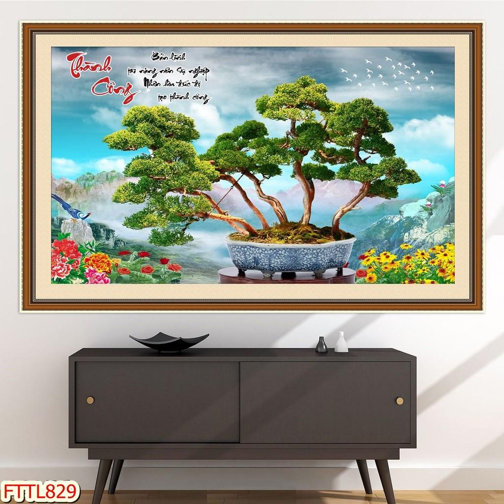 Tranh dán tường Tranh tết 2021 Tranh thư pháp Chậu Bonsai - hoa mai 18, Tranh dán tường 3d hiện đại
