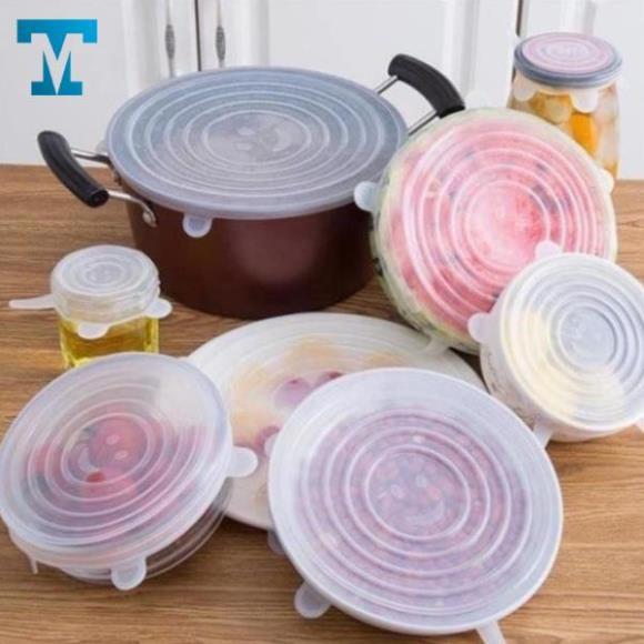 Combo 6 miếng nắp đậy silicon co giãn, miếng nhựa bọc chén, bát, bảo quản thực phẩm- dylanhouse