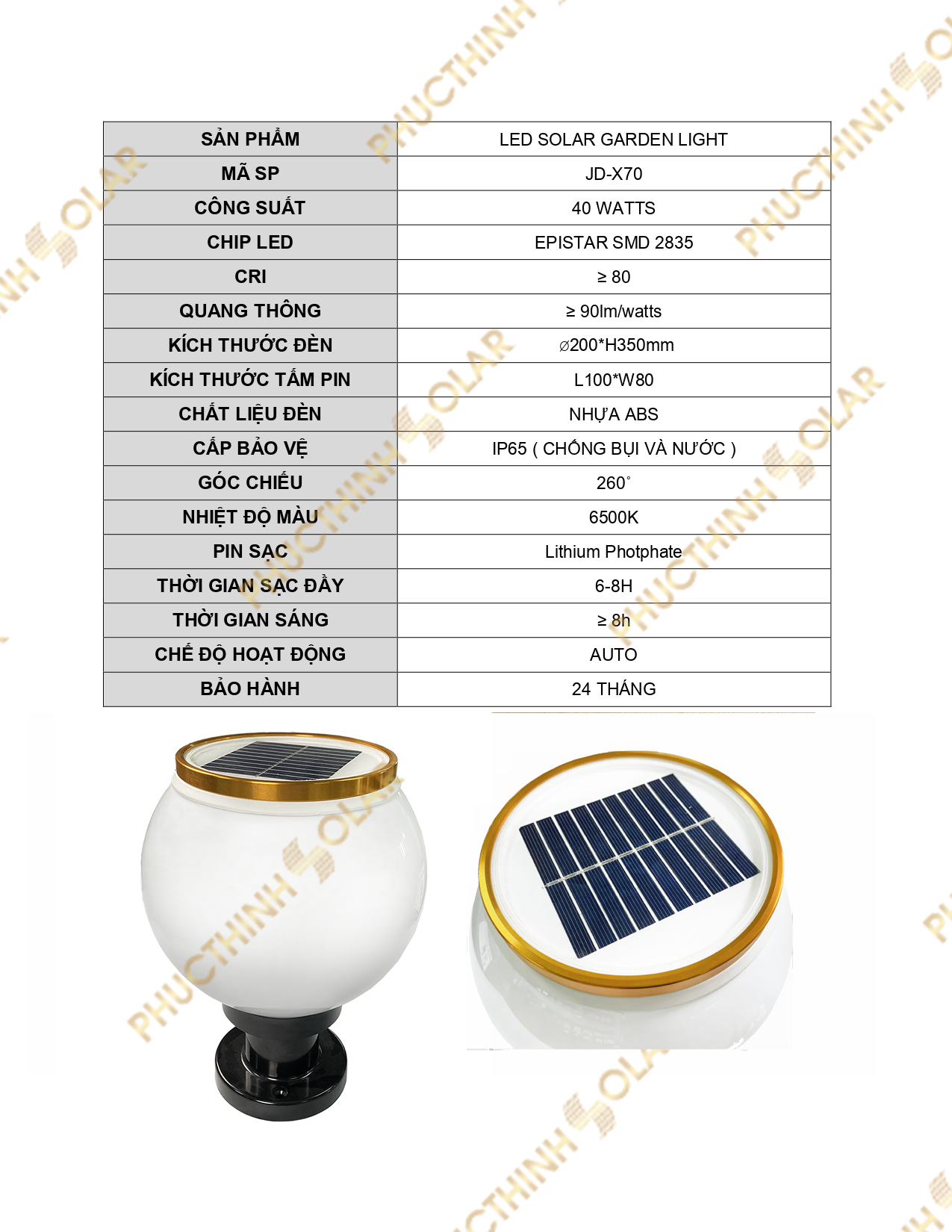 Đèn Trụ Cổng Tròn Năng Lượng Mặt Trời 3W Jindian JD-X70, Đèn Trụ Cổng 3W, Đèn Ngoài Trời | Phúc Thịnh Solar