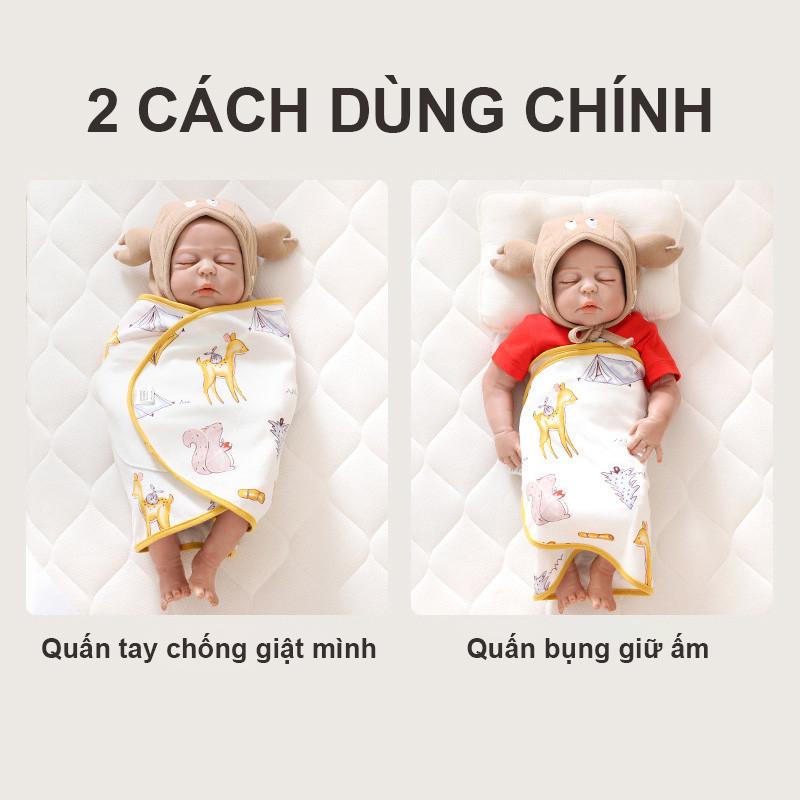 Khăn quấn bé sơ sinh chống giật mình, vải cotton mềm mại loại mỏng, dùng làm ủ quấn tay cho bé, quấn chũn mùa hè