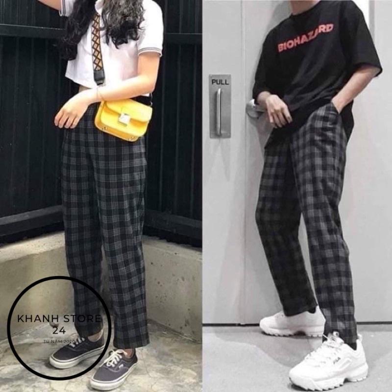 Quần Baggy Nam Nữ Kẻ Caro PLAID Ống Suông Unisex - Kiểu quần ống rộng suông vải Plaid kẻ caro Khanh Store 24