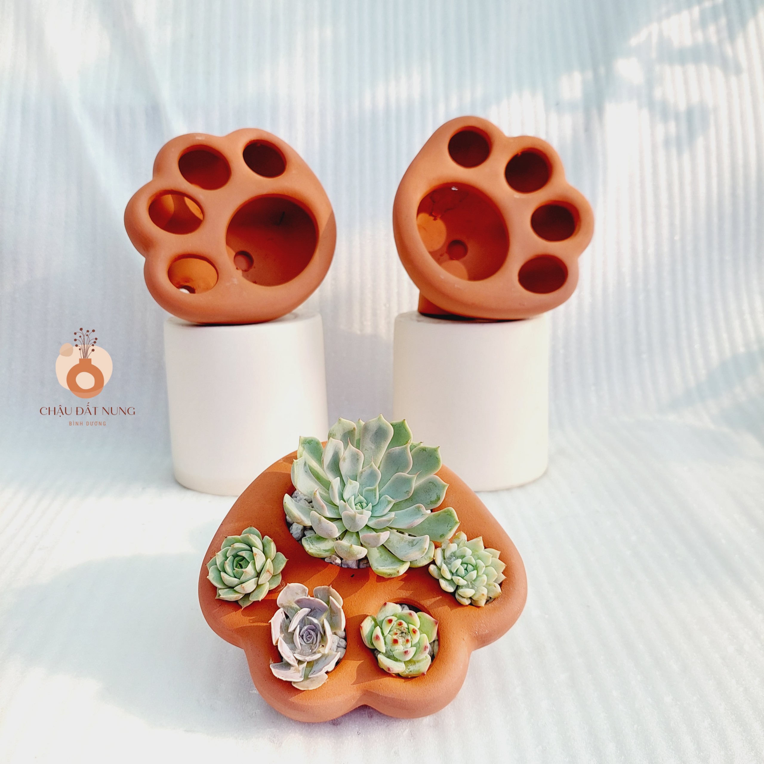 Chậu đất nung Bình Dương - Chân chó, đường kính lỗ 3-4cm, đường kính bàn chân 7-8cm, chiều cao 4.5cm