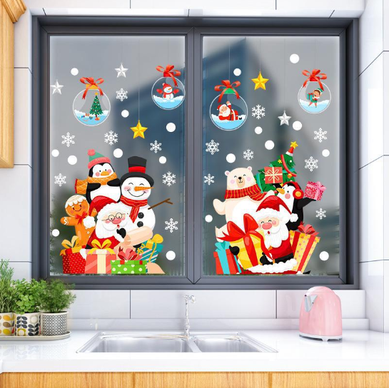 Decal trang trí Noel - Rèm châu trong suốt và những người bạn
