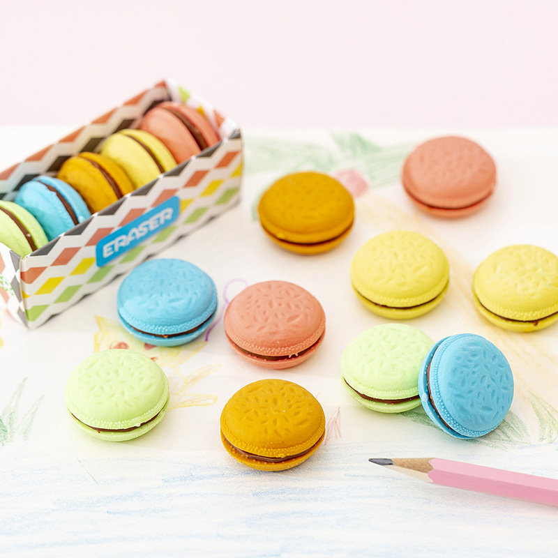 Set 5 Gôm tẩy bút chì hình bánh Macaron dễ thương, gôm tẩy nhiều màu sắc Hàng Chính Hãng E517
