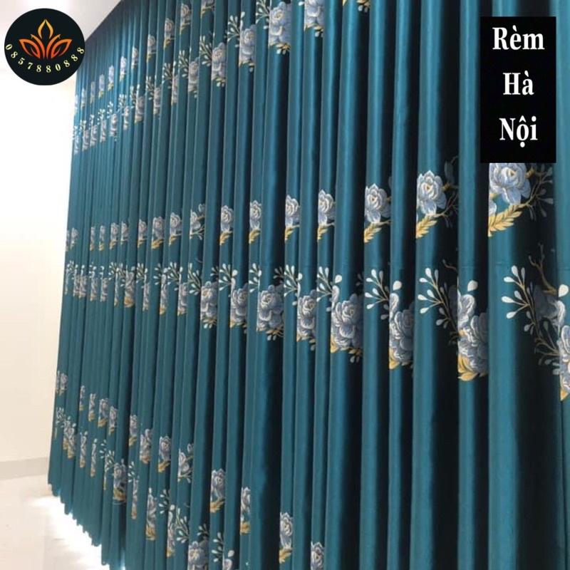 Rèm cửa màu xanh, rèm hoa văn cao tối đa 2,75m
