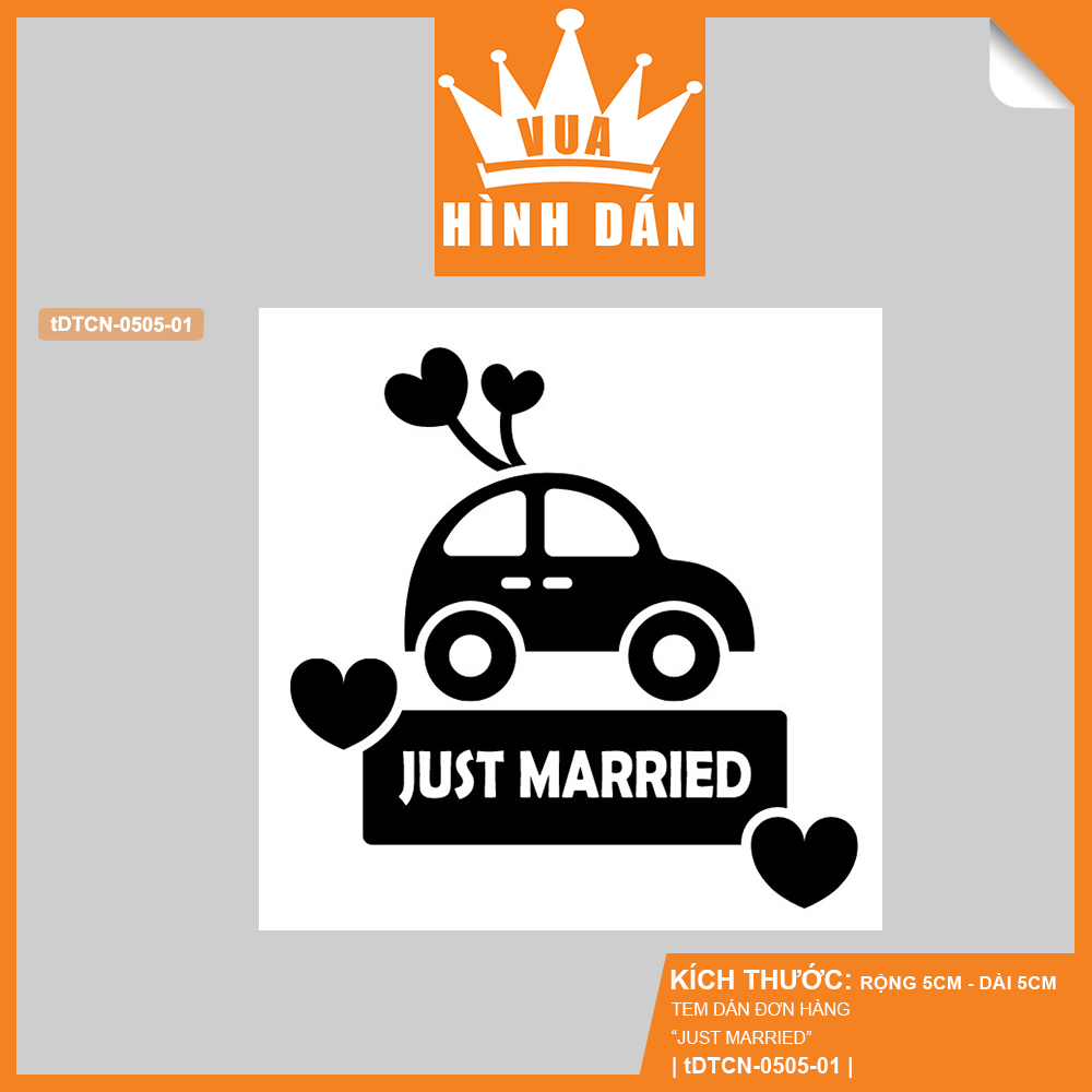 Set 50/100 sticker JUST MARRIED (5x5cm) - tem dán hộp quà, gói hàng, trang trí tiệc cưới (4.008) Vua Hình Dán