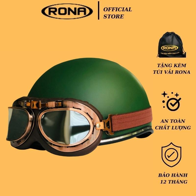 Mũ bảo hiểm xe máy 1/2 RONA haly viền bạc kèm kính phi công viền đồng cao cấp chính hãng