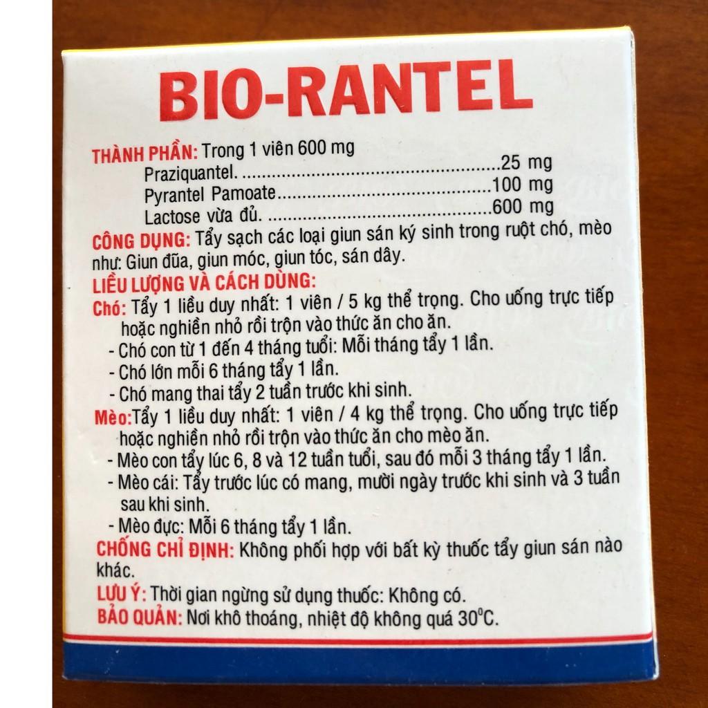 BIO RANTEL tẩy giun sán cho chó mèo - 1viên/5kg thể trọng - sổ giun cho chó mèo