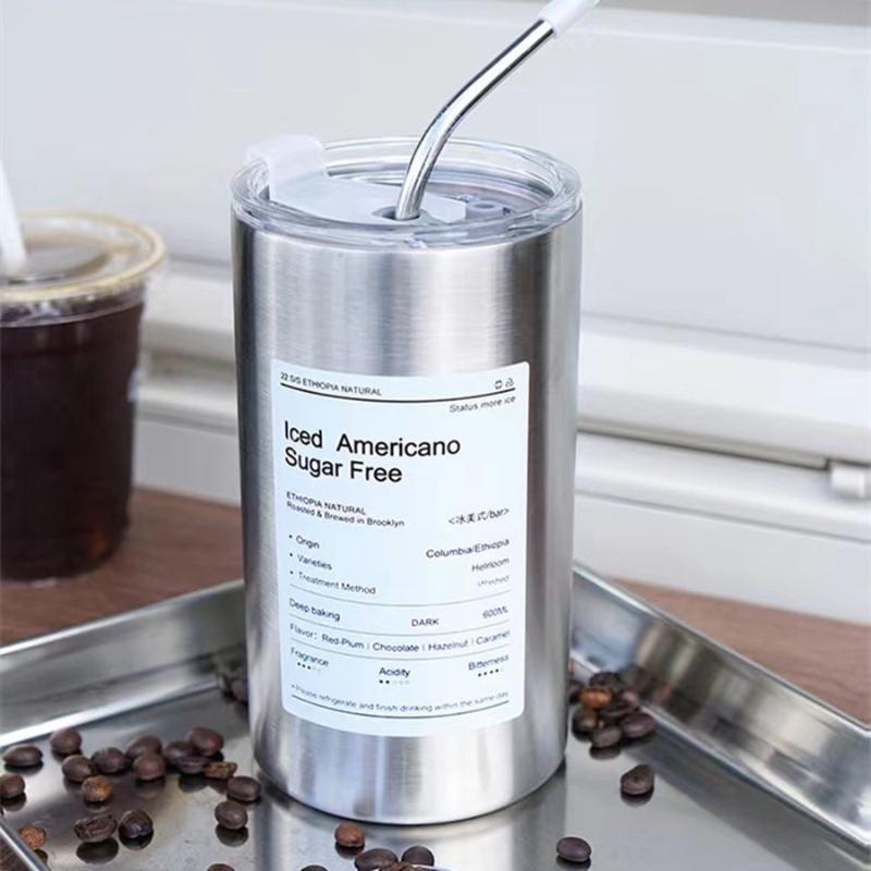 Bình nước giữ nhiệt inox ly giữ nhiệt caffe có ông hút và nắp đậy chống tràn dung tích 600ml Americano