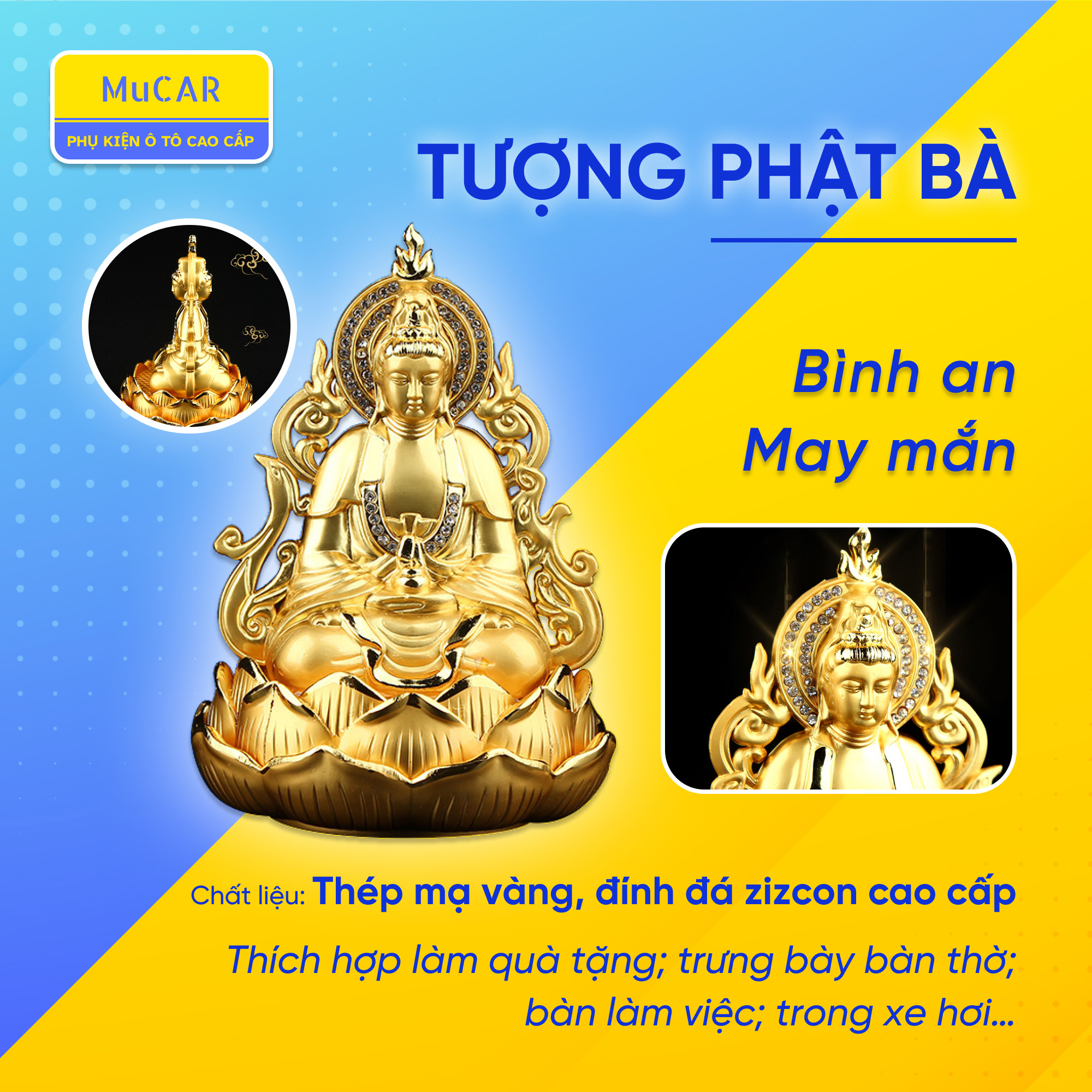 Tượng Phật Bà trang trí trong xe ô tô