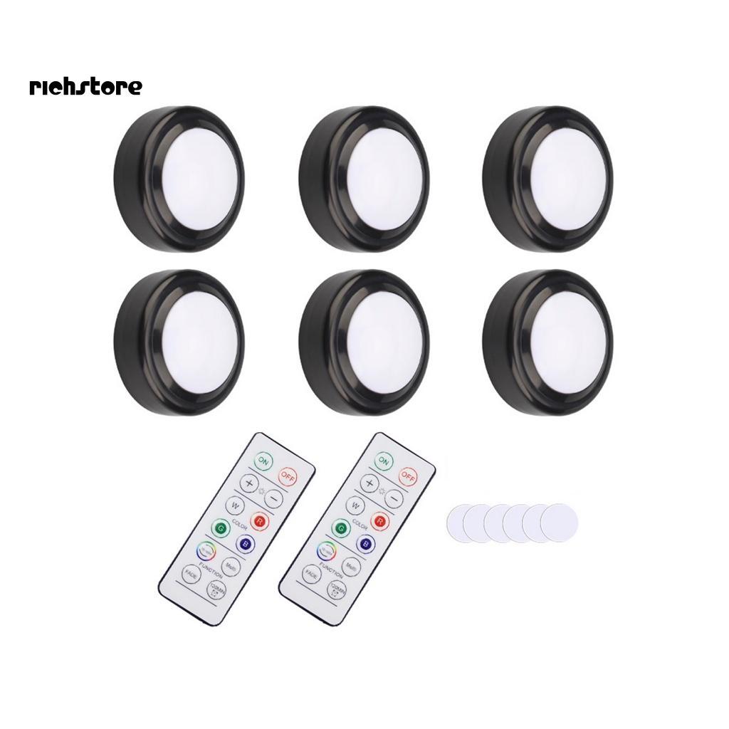 Bộ 6 Đèn Led Chạy Bằng Pin 16 Màu Có Điều Khiển Từ Xa