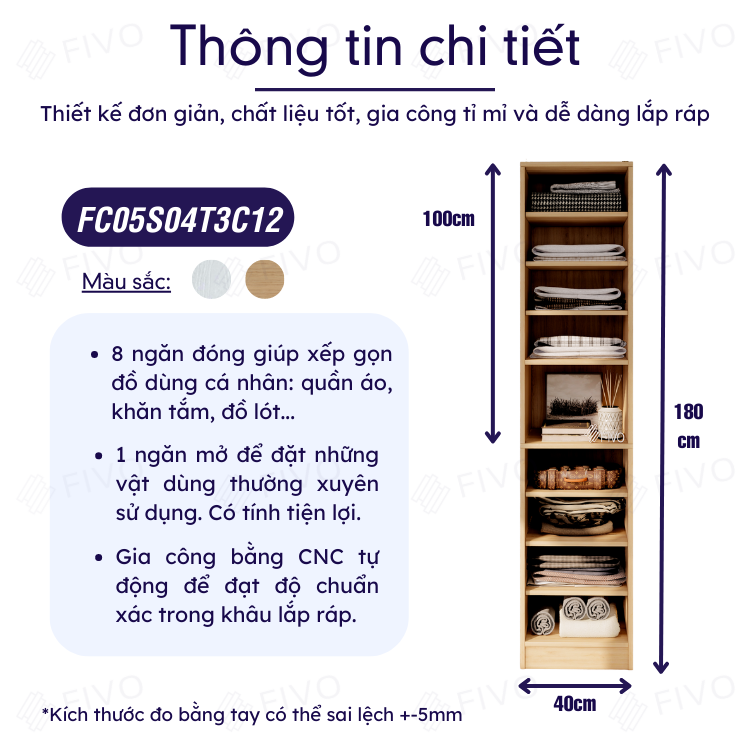 Tủ Quần Áo Gỗ FIVO FC05 Chất Liệu Gỗ Chống Ẩm Cao Cấp, Đa Dạng Mẫu Mã, Có Nhiều Ngăn Chứa Đồ Tiện Dụng - Màu Gỗ Trắng