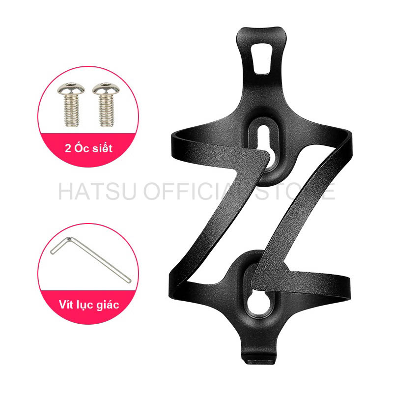 Giá Đỡ Bình Nước Xe Đạp Thể thao Cao Cấp Hatsu Bike Water Bottle Cage | Nhôm Nguyên Khối Siêu Nhẹ Tặng Bộ Ốc Vít Lắp Đặt | Phụ Kiện Xe Đạp 