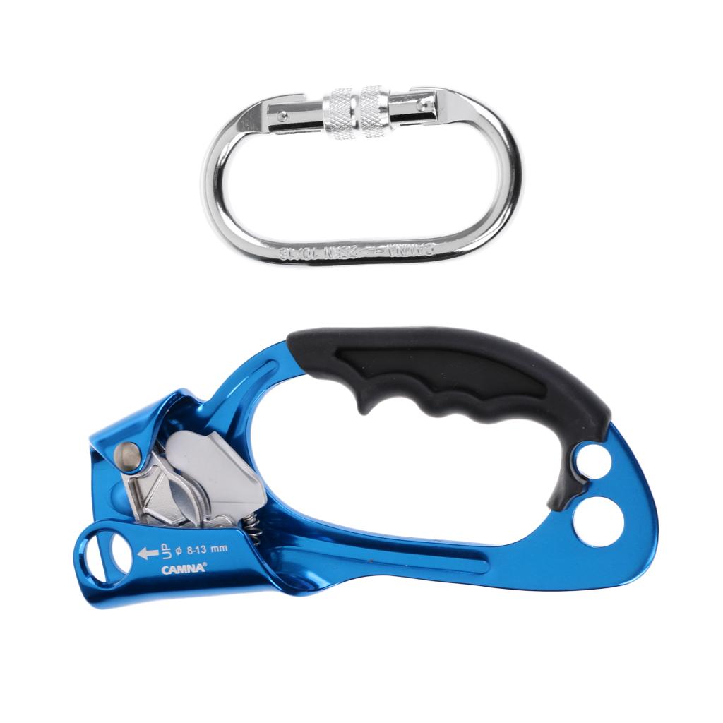 Rock Climbing Ascender for Right Hand with Auto Lock Carabiner (Blue)