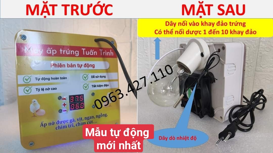 Máy ấp trứng tự động 54 trứng - Tặng kèm pin soi trứng - chưa gồm thùng xốp