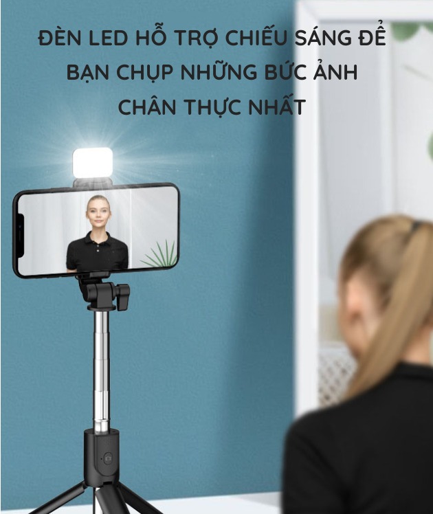 Gậy chụp ảnh selfie có tích hợp đèn Led, tripod hỗ trợ livestream, học online, quay tiktok vlog, xoay 360 độ dành cho các dòng điện thoại thông minh