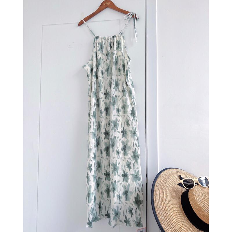 Váy maxi hoa 2 dây nhăn gân dọc v238717 by germe