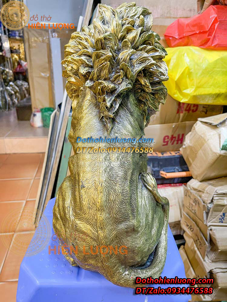 Tượng Sư Tử Ngồi Bằng Đồng Vàng Nguyên Chất Cỡ Lớn Kích Thước 30x25x40cm - Đồ Thờ Hiên Lượng