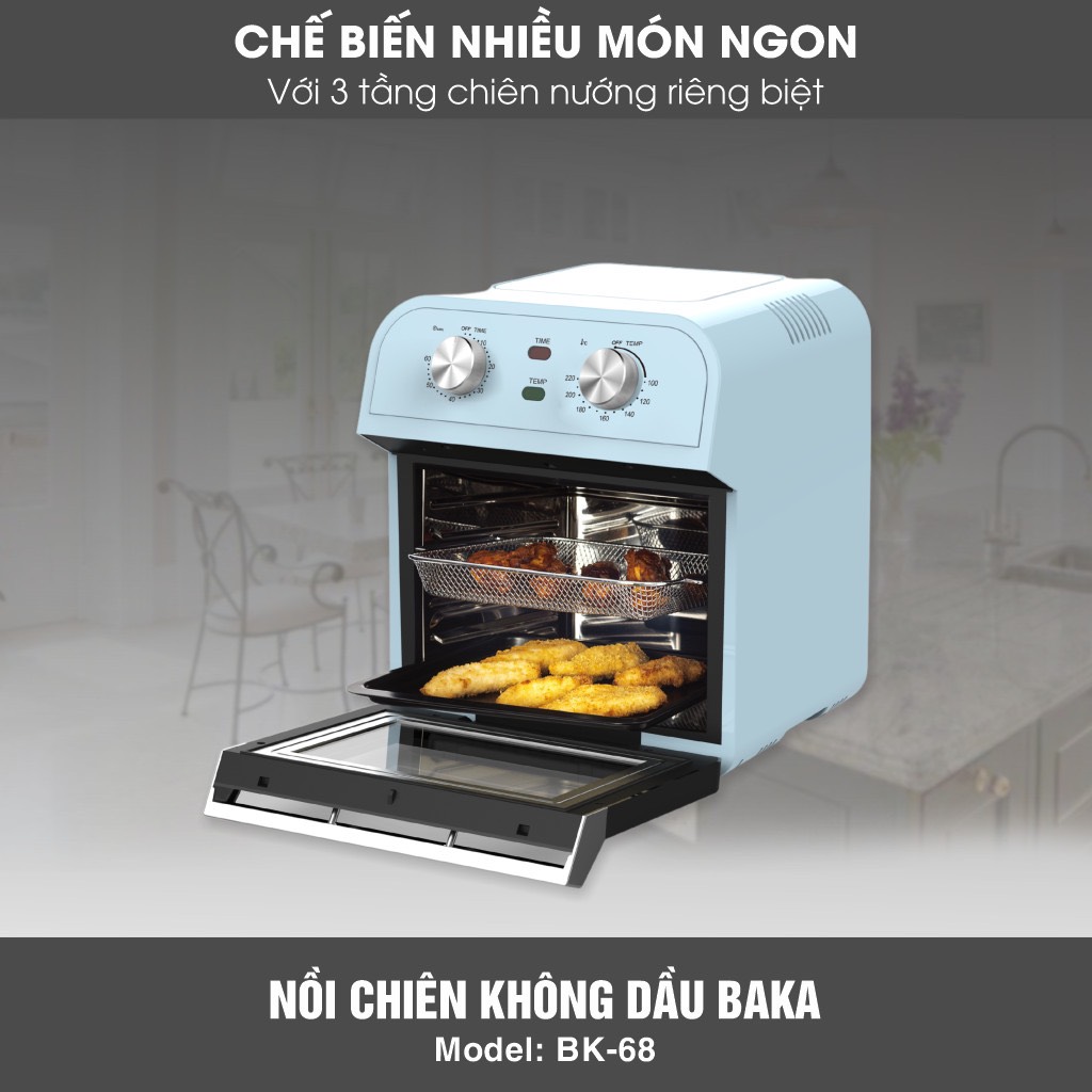 Nồi Chiên Không Dầu Dung Tích Siêu Lớn BAKA BK-68 - Màu Ngẫu Nhiên - Hàng Chính Hãng